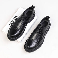Men Korea Leather Platform Oxfords Slip On Thick Tottom For Male Derby Shoes Casual Loafers Mens Square Toe Formal Dress Shoes