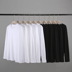 Heavy Cotton Men's Long Sleeve T Shirt Solid Color Cotton Bottom Shirt Half Sleeve 100% Cotton T Shirt Korean Tee