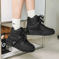 Men Platform Sneakers Lace Up Simple Design Skateboard Flats Outdoor Running Sports Shoes Casual High Top Sneakers For Couple 46