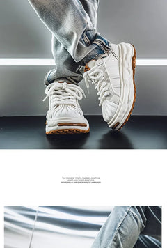Men's Sneakers Design Printing Leather Casual Sports Shoes Fashion Comfortable Height Increased Flat Platform Skateboard Shoes