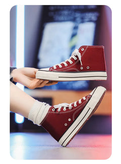 Retro High Top Canvas Shoes Classic Breathable Unisex Spring Autumn Fashionable Couple Style Cotton Lined Flat Bottom Sneakers