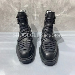 Fashion Lace-up Design Men's Boots Black British Style Small Square Ankle Boots Casual High-top Autumn Winter Men's Shoes