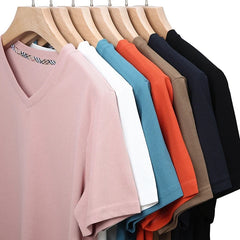 2024 Men's Waffle V Neck Short Sleeve T-Shirt Summer Comfortable Breathable Fashion Top in Solid Colors