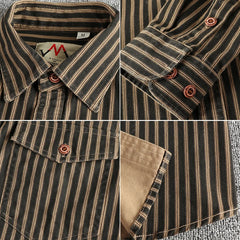 2025 Autumn And Winter New American Retro Stripe Long-Sleeve Lapel Shirt Men's Simple Fashion Washed Multi-pocket Casual Blouses