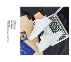 Men White Shoes Leather Casual Sneakers  Trend Platform Shoes Comfortable Vulcanized Shoes for Men White Tenis Masculinos