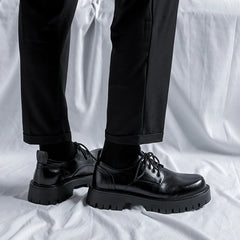 Men Korea Leather Platform Oxfords Slip On Thick Tottom For Male Derby Shoes Casual Loafers Mens Square Toe Formal Dress Shoes