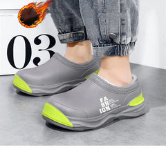 STRONGSHEN Men Plush Warm Chef Shoes Outdoor Garden Clogs Proffesional Waterproof Oilproof Non-Slip Kitchen Shoes For Pet Work