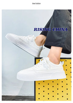 Men White Shoes Leather Casual Sneakers  Trend Platform Shoes Comfortable Vulcanized Shoes for Men White Tenis Masculinos