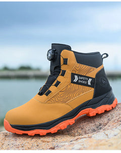 waterproof work shoes high man rotating button safety shoes anti-slip rubber outsole work boots sneakers with steel toe cap