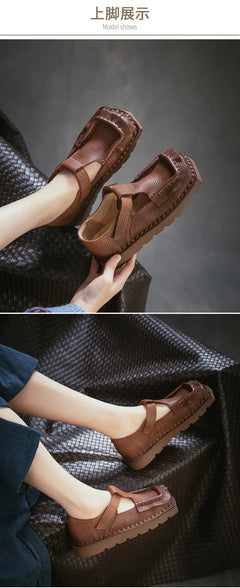 Johnature 2026 Spring New Square Toe Thick Soled Comfortable Commuter Women's Shoes Retro Genuine Leather Flats