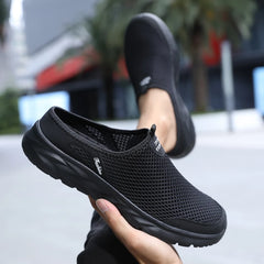 New Mens Half Slippers Summer Breathable Mesh Shoes Men Outdoor Casual Slip on Sandals Comfortable Lightweight Mesh Slippers Man