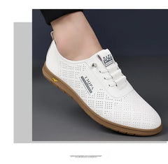 2025 Shoes for Men Leather Casual Shoes Summer New Microporous Slip-on Loafers Fashion Round Toe Sandals Driving Shoes
