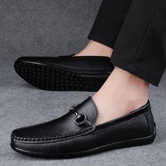 Elegantes Men Genuine Leather Loafers Non Slip Walking Shoes Breathable Outdoor Slip on Flats Casual Shoes Man Driving Moccasins