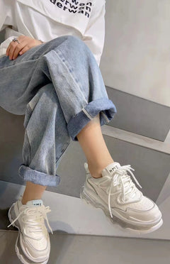 Shoes Women Sneakers Fashion Sole Design Light Color Summer Chunky Luxury Casual Sports Lace-up Basic Walking Shoes