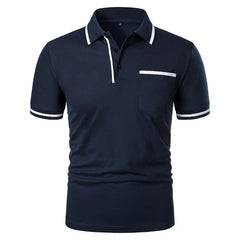 New Men's Short Sleeve Polo Shirts Solid Color Casual T-shirt Summer Trendy Breathable Loose Basic Splice Top Pockets Men Shirts