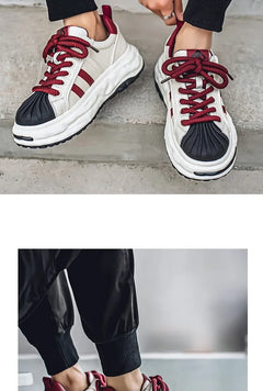 Men's Sneakers Design Printing Leather Casual Sports Shoes Fashion Comfortable Height Increased Flat Platform Skateboard Shoes