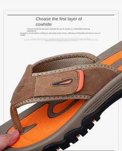 Cow Leather Outdoor Men Slippers Non-slip Wear-resistant Men's Flip Flops Summer Casual Shoes For Men Beach Sandals Plus Size