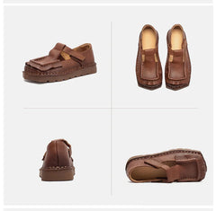 Johnature 2026 Spring New Square Toe Thick Soled Comfortable Commuter Women's Shoes Retro Genuine Leather Flats