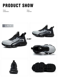 ZLMY Rotating Button Safety Shoes Men Steel Toe Sneakers Air Cushion Work Shoes Man Puncture Proof Work Safety Boots Protective