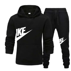 New men's casual fitness and running sportswear for autumn and winter, fashionable printed loose hooded pullover + long pants se