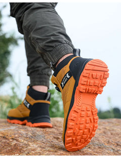 waterproof work shoes high man rotating button safety shoes anti-slip rubber outsole work boots sneakers with steel toe cap