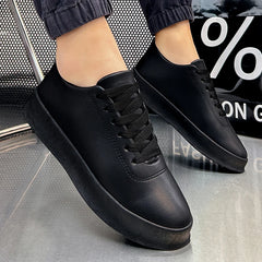 Fashion Thick Sole Black White Soft Men Leather Shoes Platform Men Casual Board Shoes Walking Sport Shoes Lightweight Work Shoes