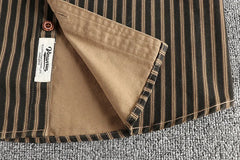 2025 Autumn And Winter New American Retro Stripe Long-Sleeve Lapel Shirt Men's Simple Fashion Washed Multi-pocket Casual Blouses