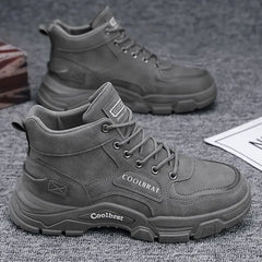 2026 new Men's High Top Boots Trendy Black Motorcycle Boots Outdoor Warm Platform Boots Men Lace-up Leather Boot Bota Masculina
