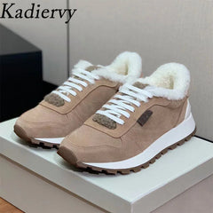 Casual New Sneakers Woman Round Toe Lace Up Outdoors Shoes Cow Suede Patchwork String Bead Comfort Flat Women's Sports Shoes