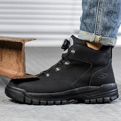 Rotating Buttons Work Boots Men Steel Toe Shoes Safety Boots Puncture-Proof Protective Shoes Waterproof Indestructible Shoes New