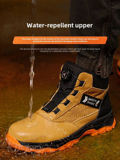 waterproof work shoes high man rotating button safety shoes anti-slip rubber outsole work boots sneakers with steel toe cap