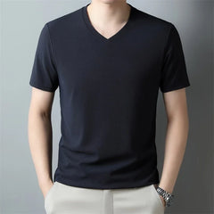 2024 Men's Waffle V Neck Short Sleeve T-Shirt Summer Comfortable Breathable Fashion Top in Solid Colors