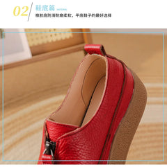 Top quality front zip red loafers woman slip-on geunine leather shoes designer womens oxford sneakers plus size female shoe