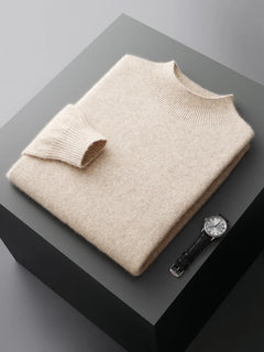 New Men's 100% Merino Wool Mock Neck Pullover Soft Warm Jumpers Quality Cashmere Sweater Casual Smart Knitwear Basic Tops Clothi