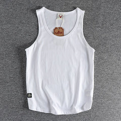 Summer New American Sleeveless O-neck Solid Color T-shirt Men's Fashion 100% Cotton Washed Casual Sports Fitness Basketball Vest