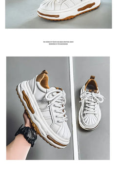 Men's Sneakers Design Printing Leather Casual Sports Shoes Fashion Comfortable Height Increased Flat Platform Skateboard Shoes