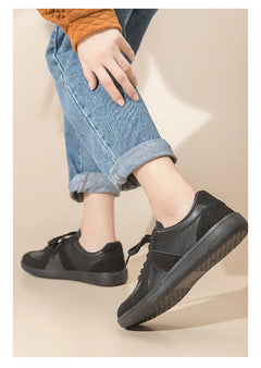 Luxury Designer Brand Women's Shoes 2025 Spring New Flat Casual Shoes PU Leather Breathable Fabric Comfortable Fashion Sneakers