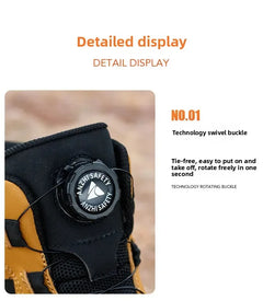 Waterproof Steel Toe Work Shoes Anti Crush Slip Resistant with Rotating Buckle No Tie Cross-Border Labor Protection Shoes