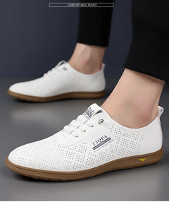 2025 Shoes for Men Leather Casual Shoes Summer New Microporous Slip-on Loafers Fashion Round Toe Sandals Driving Shoes