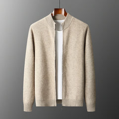 100% Merino Wool Men's Warm Sweater Mock Collar Thickened Zippered Cardigan Autumn Winter New Cashmere Knitted Long Sleeve Tops