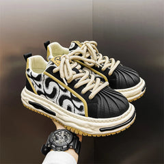 Sneakers Casual Mens Designer Dissolved Sole Board Shoes Fashion Leather Fabric Breathable Height Increased Platform Sport Shoes