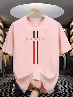 Men's 100% pure cotton summer casual loose fashion Paris letter printed comfortable round neck short sleeved T-shirt top