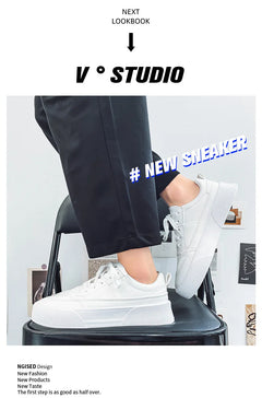 Men White Shoes Leather Casual Sneakers  Trend Platform Shoes Comfortable Vulcanized Shoes for Men White Tenis Masculinos