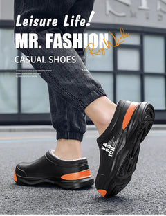STRONGSHEN Men Plush Warm Chef Shoes Outdoor Garden Clogs Proffesional Waterproof Oilproof Non-Slip Kitchen Shoes For Pet Work