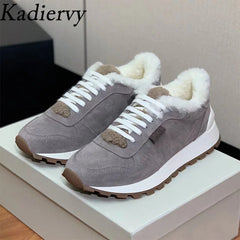 Casual New Sneakers Woman Round Toe Lace Up Outdoors Shoes Cow Suede Patchwork String Bead Comfort Flat Women's Sports Shoes