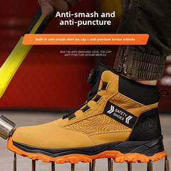waterproof work shoes high man rotating button safety shoes anti-slip rubber outsole work boots sneakers with steel toe cap