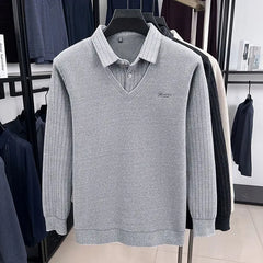 Mens Sweater Polo Collar Label Patchwork Stripes Plush Wool Liner Knitted Thickened Sweater Brand Luxury Print Thermo Menswear