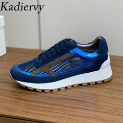 Casual New Sneakers Woman Round Toe Lace Up Outdoors Shoes Cow Suede Patchwork String Bead Comfort Flat Women's Sports Shoes