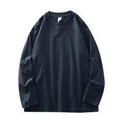 DUKEEN Men's 260G Long Sleeve T Shirts 2025 Spring Pure Cotton Solid Color Basic Crew-Neck Undershirt Men's Loose Tops 11 Color