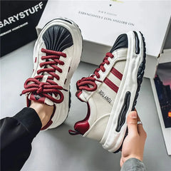 Men's Sneakers Design Printing Leather Casual Sports Shoes Fashion Comfortable Height Increased Flat Platform Skateboard Shoes